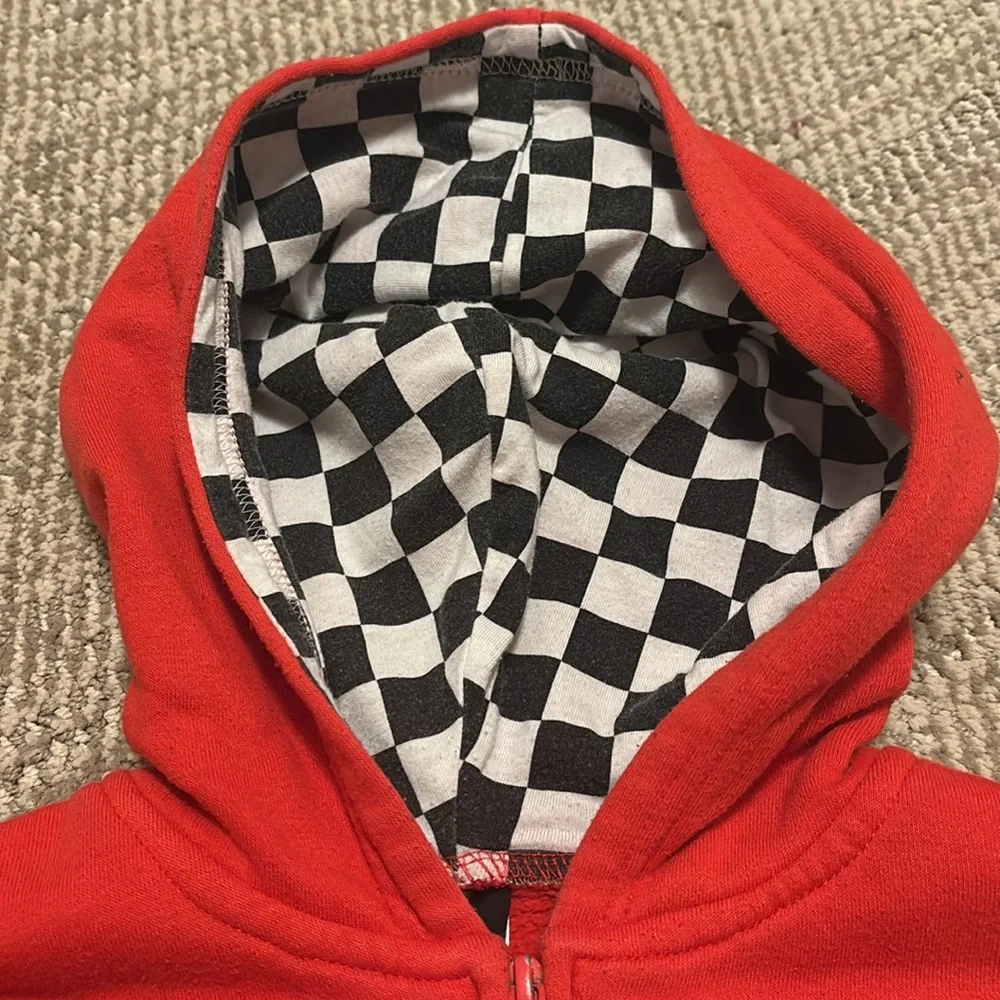 Disney Pixar Cars lightning McQueen zip up sweatshirt size 5/6 red - Picture 3 of 7